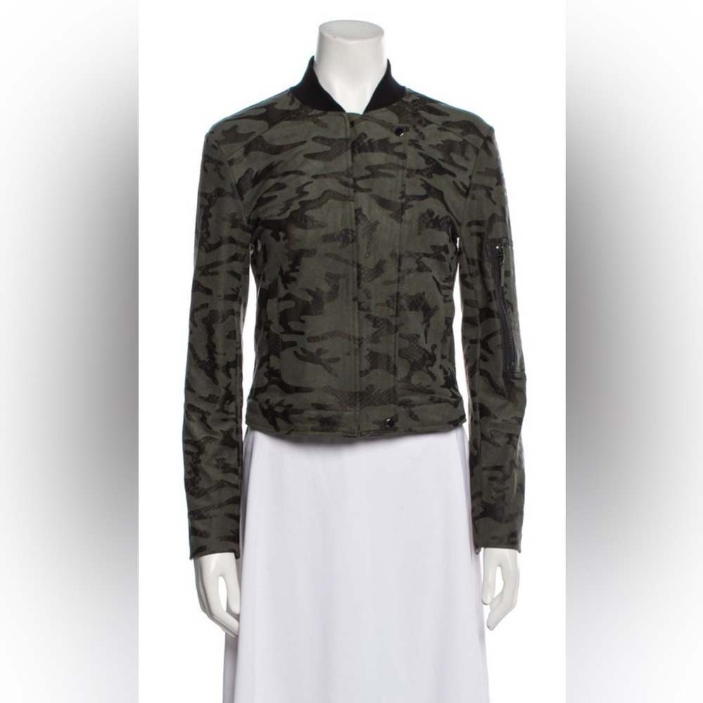 Lysse NY Green Camo Moto Jacket Faux Suede Medium EUC